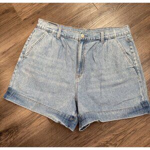 American Eagle Women's Blue Pleated High Rise Denim Mom Shorts Size‎ 14 Festival